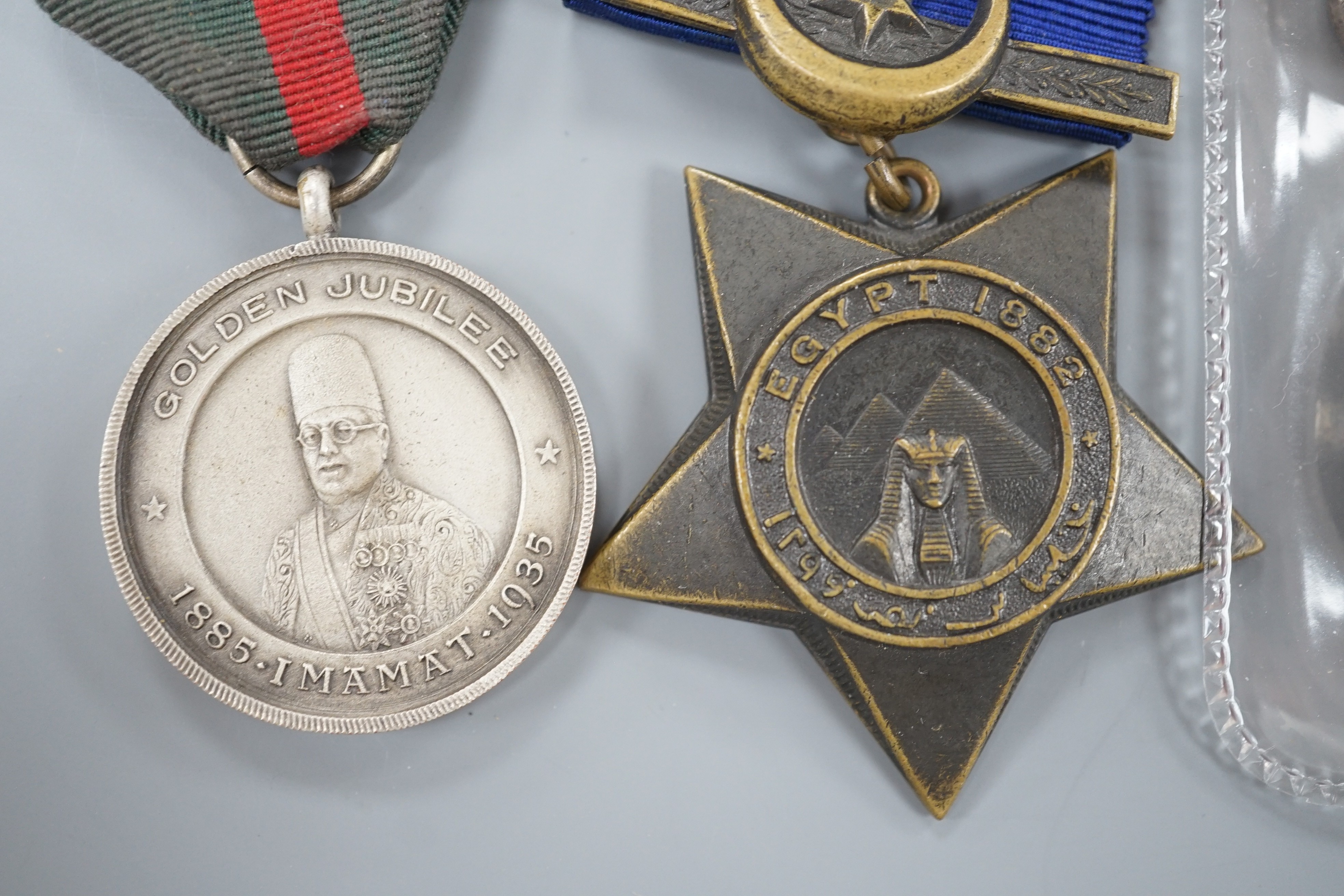 An India GSM with Burma 1885-7 clasp to 1167 Clr. Sergt. Doidge (or Dadge) 2d. Bn. L’pool R. together with a Turkish medal for the Crimean war and a Khedive’s bronze star (1882)